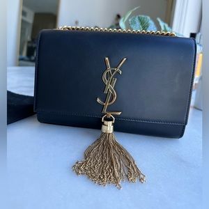 YSL Saint Laurent black Kate medium chain bag with tassel